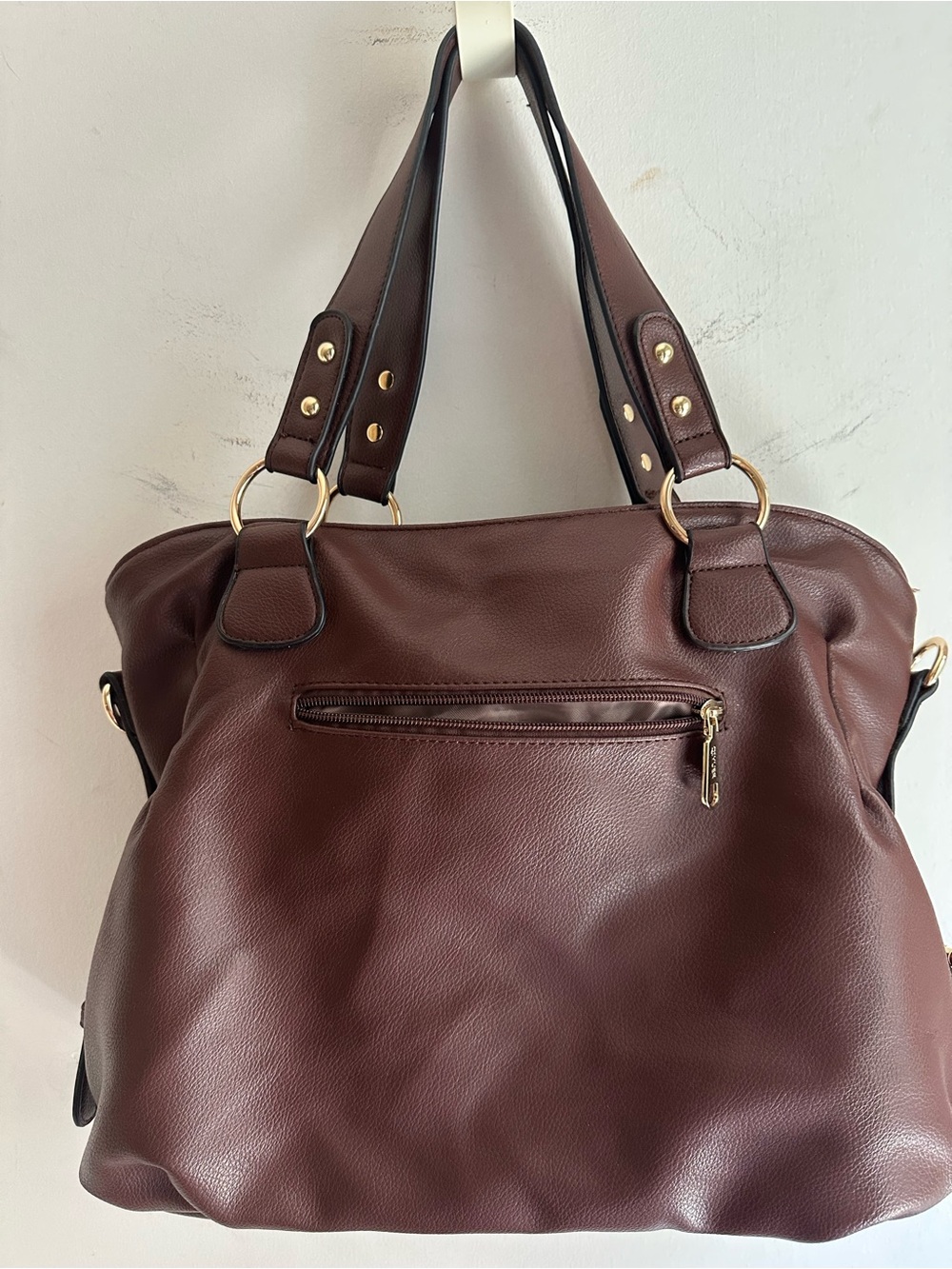 Qiyuer Brown Large Shoulder Bag Satchel Purse Gold Tone Hardware Multi Pocket